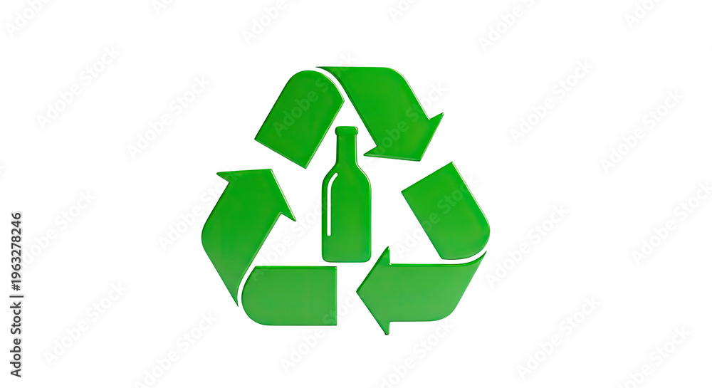 Obraz premium Green recycling symbol with a bottle silhouette in the center