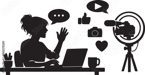 Young woman recording video content for social media online channel