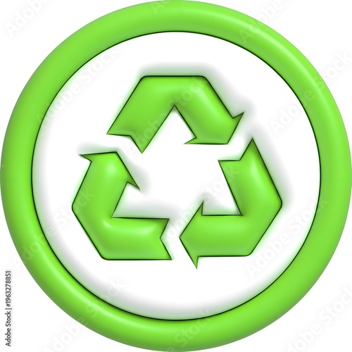 Green Recycling Symbol Eco Friendly Sustainability Environment 3D Cartoon Illustration Isolated on White Background