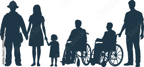family, community, disability, support, inclusion, diversity, people, wheelchair, care, assistance, togetherness, equality, social, help, parent, child, protection, solidarity, lifestyle, society