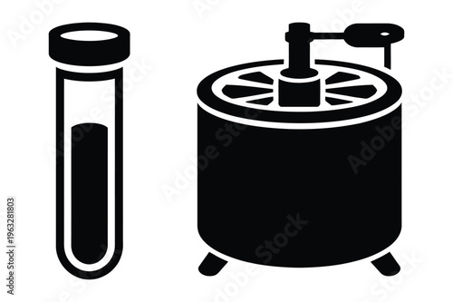 Test tube and autoclave silhouette icons - science lab