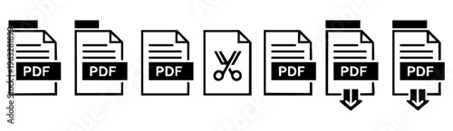 PDF File Management Icons Set Digital Document Processing Vector Graphic