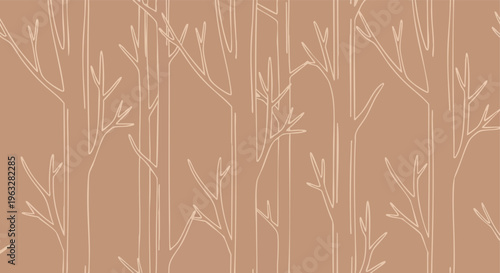 Minimalist Tree Branches. Seamless Pattern. Hand-drawn Line Art. Nature Background.