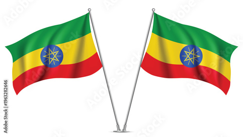 Realistic Double ETHIOPIA Flag Mockup with Wavy Fabric Effect