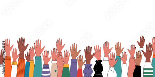 Diverse Raised Hands Crowd Vector – Unity, Inclusion and Community Participation Illustration