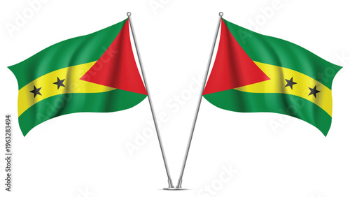 Realistic Double Sao Tome and Principe Flag Mockup with Wavy Fabric Effect
