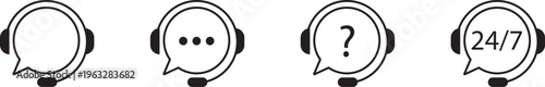 Customer Service Headset Icon Set. Hotline Support, Call Center and Help Desk Vector Icons