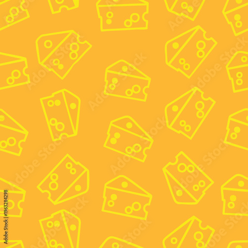 Cheese Slice Seamless Pattern Background. Outline Graphic Cheese Pattern. Doodle Food Print.