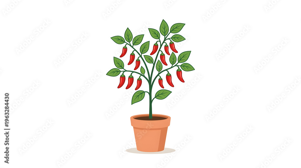 Fototapeta premium Potted Pepper Plant with Red Peppers.