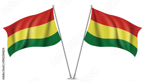 Realistic Double BOLIVIA Flag Mockup with Wavy Fabric Effect