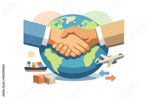 Global Business Partnership Handshake Agreement International Trade.