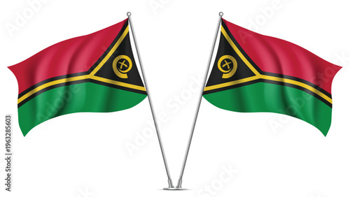 Realistic Double VANUATU Flag Mockup with Wavy Fabric Effect