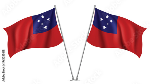 Realistic Double SAMOA Flag Mockup with Wavy Fabric Effect