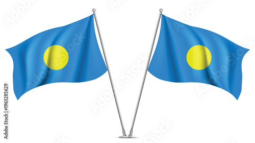 Realistic Double PALAU Flag Mockup with Wavy Fabric Effect