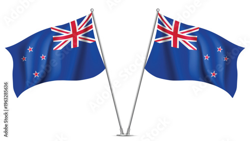 Realistic Double NEW ZEALAND Flag Mockup with Wavy Fabric Effect