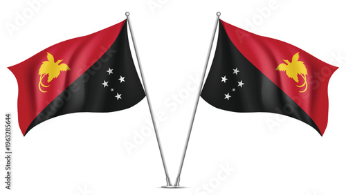 Realistic Double PAPUA NEW GUINEA Flag Mockup with Wavy Fabric Effect