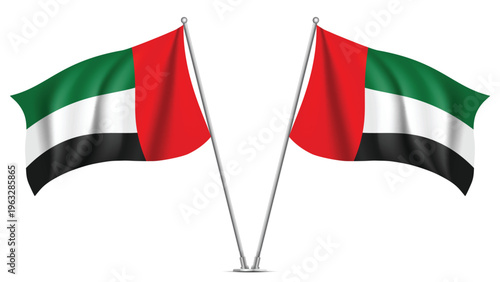Realistic Double United Arab Emirates Flag Mockup with Wavy Fabric Effect
