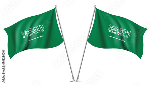 Realistic Double SAUDI ARABIA Flag Mockup with Wavy Fabric Effect