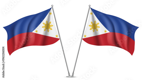 Realistic Double PHILIPPINES Flag Mockup with Wavy Fabric Effect