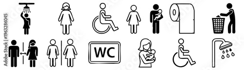 Collection of Public Restroom Icons and Signage Symbols