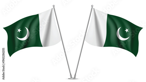 Realistic Double PAKISTAN Flag Mockup with Wavy Fabric Effect
