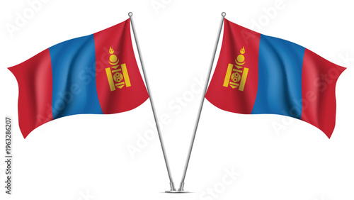 Realistic Double MONGOLIA Flag Mockup with Wavy Fabric Effect