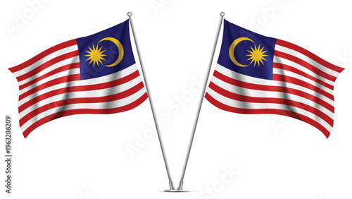 Realistic Double MALAYSIA Flag Mockup with Wavy Fabric Effect