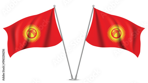 Realistic Double KYRGYZSTAN Flag Mockup with Wavy Fabric Effect