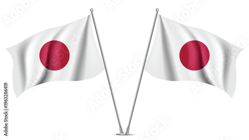 Realistic Double JAPAN Flag Mockup with Wavy Fabric Effect