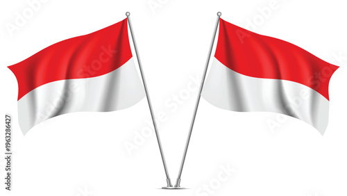Realistic Double INDONESIA Flag Mockup with Wavy Fabric Effect