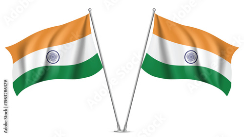 Realistic Double INDIA Flag Mockup with Wavy Fabric Effect