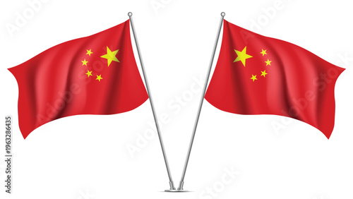 Realistic Double CHINA Flag Mockup with Wavy Fabric Effect