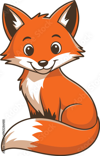 A cute cartoon fox illustration features three adorable foxy creatures sitting