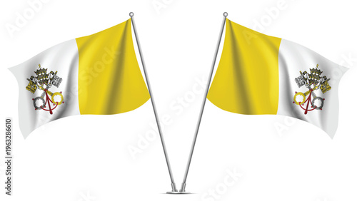 Realistic Double VATICAN Flag Mockup with Wavy Fabric Effect