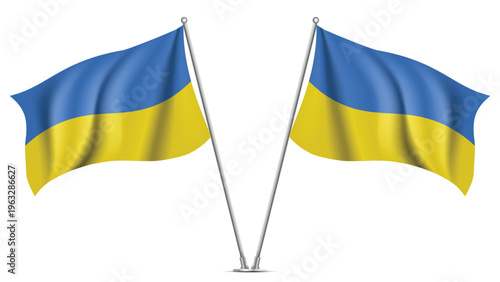 Realistic Double UKRAINE Flag Mockup with Wavy Fabric Effect