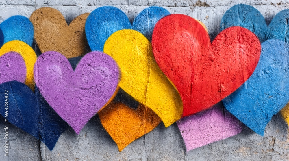 Obraz premium Colorful heart shapes painted as urban street art