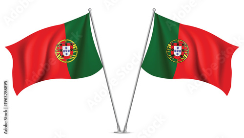 Realistic Double PORTUGAL Flag Mockup with Wavy Fabric Effect