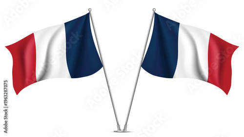 Realistic Double FRANCE Flag Mockup with Wavy Fabric Effect