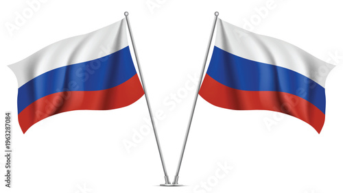 Realistic Double RUSSIA Flag Mockup with Wavy Fabric Effect