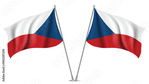Realistic Double CZECH REPUBLIC Flag Mockup with Wavy Fabric Effect