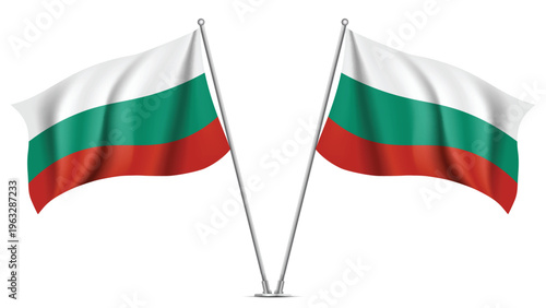 Realistic Double BULGARIA Flag Mockup with Wavy Fabric Effect