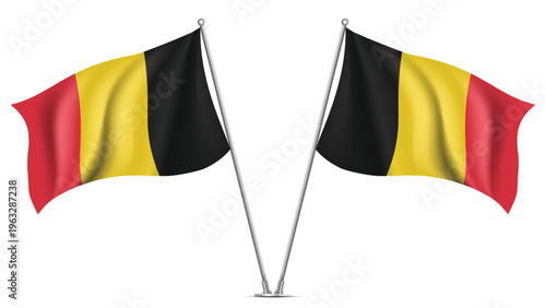 Realistic Double BELGIUM Flag Mockup with Wavy Fabric Effect