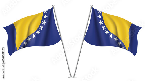 Foto Realistic Double Bosnia and Herzegovina Flag Mockup with Wavy Fabric Effect