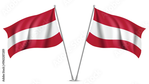 Realistic Double AUSTRIA Flag Mockup with Wavy Fabric Effect