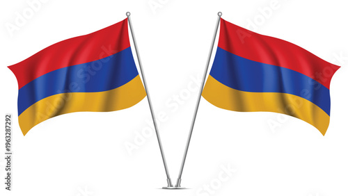 Realistic Double ARMENIA Flag Mockup with Wavy Fabric Effect