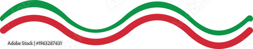 Italian flag colors wavy ribbon vector, green and red curved lines on white background, patriotic tricolor border for food and travel design