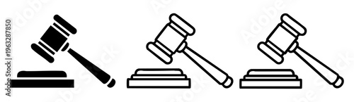 Legal Judge Gavel Icons Set Justice Auction Symbols