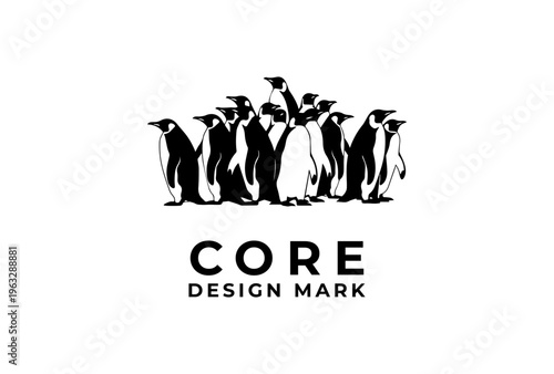Penguin Colony Group Symbol Presented As Black Vector Silhouette Sketch Engraving Logo Illustration Representing Penguin Day Wildlife Community Concept