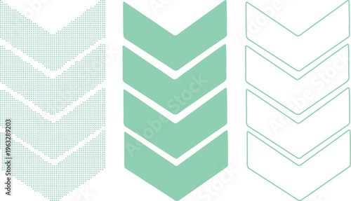 Three Downward Chevron Arrow Designs in Teal and White direction