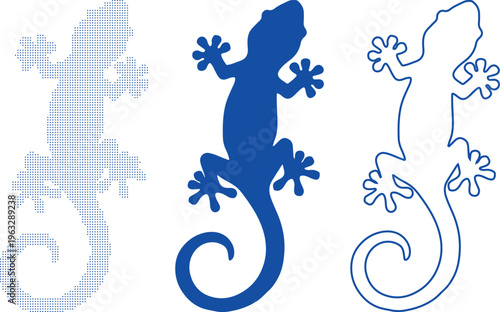 Three gecko lizard icons in different styles and colors on a white background Keywords: gecko, lizard, reptile